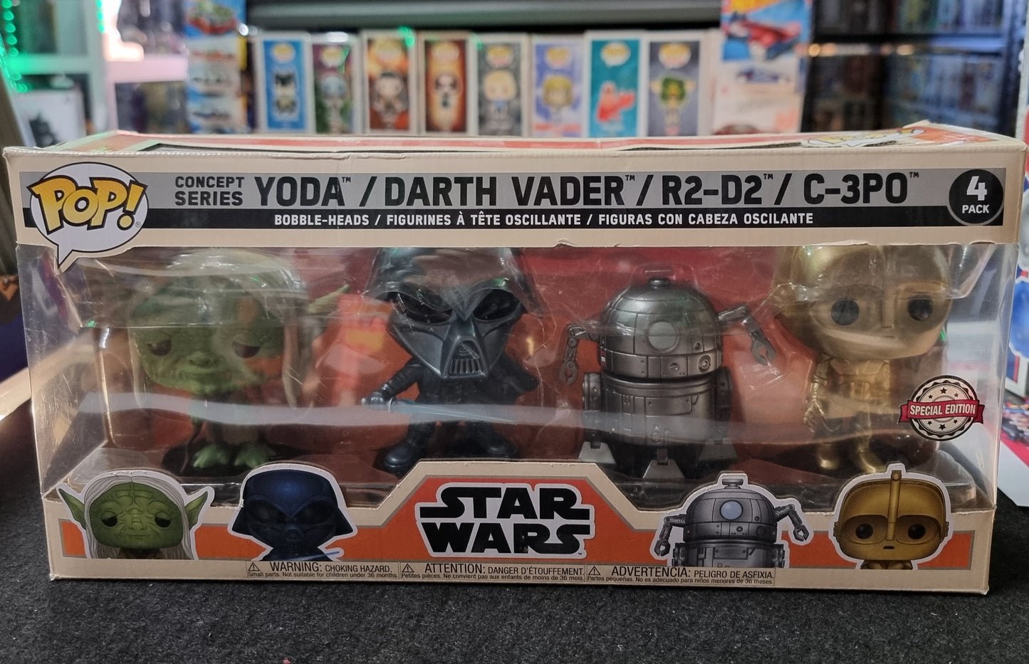 FUNKO POP STAR WARS YODA/DARTH VADER/R2-D2/C-3P0 4 PACK