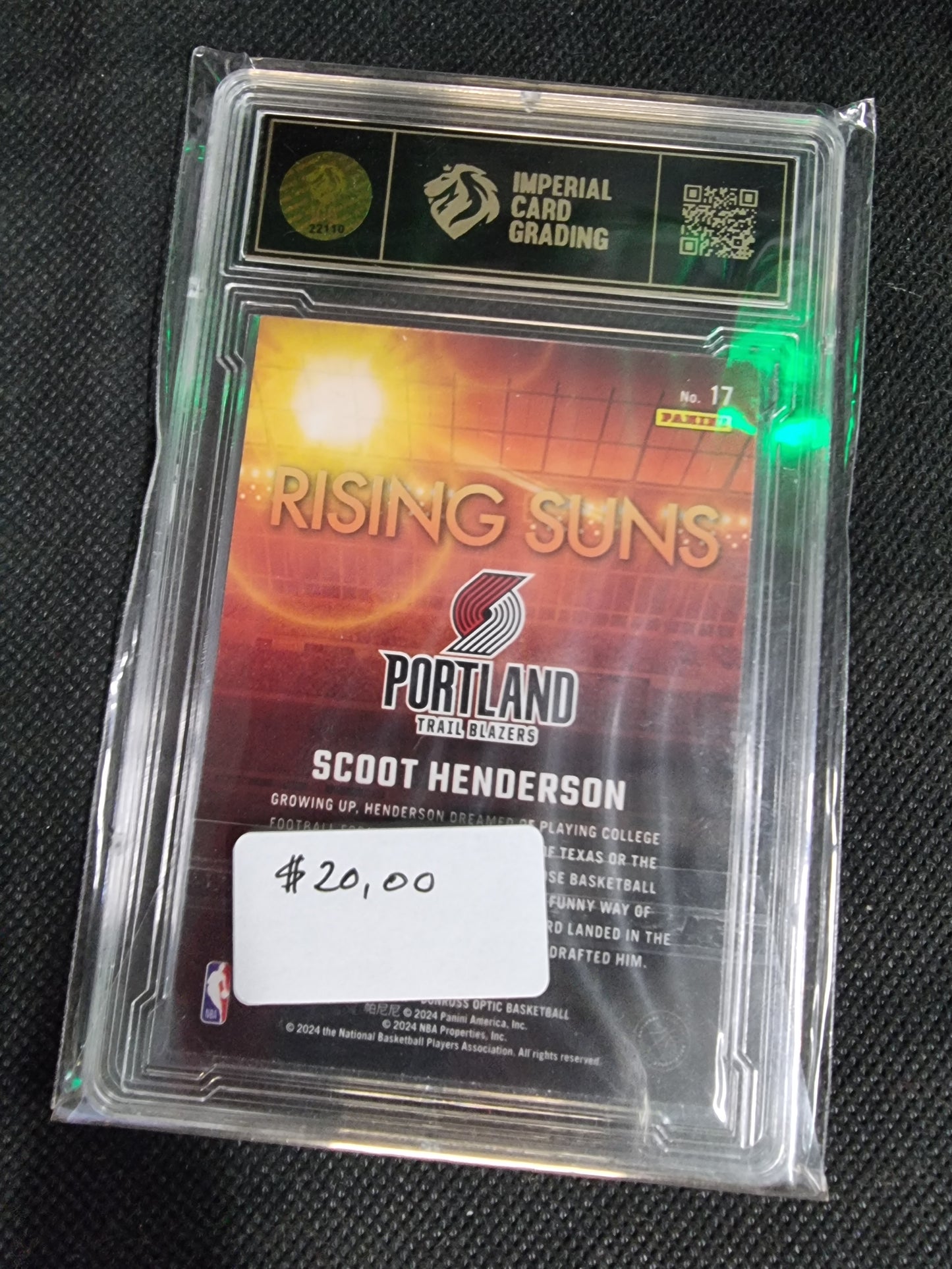 2023-24 Scoot Henderson Panini Donruss Optic Rising Suns RC ICG 9 Mint