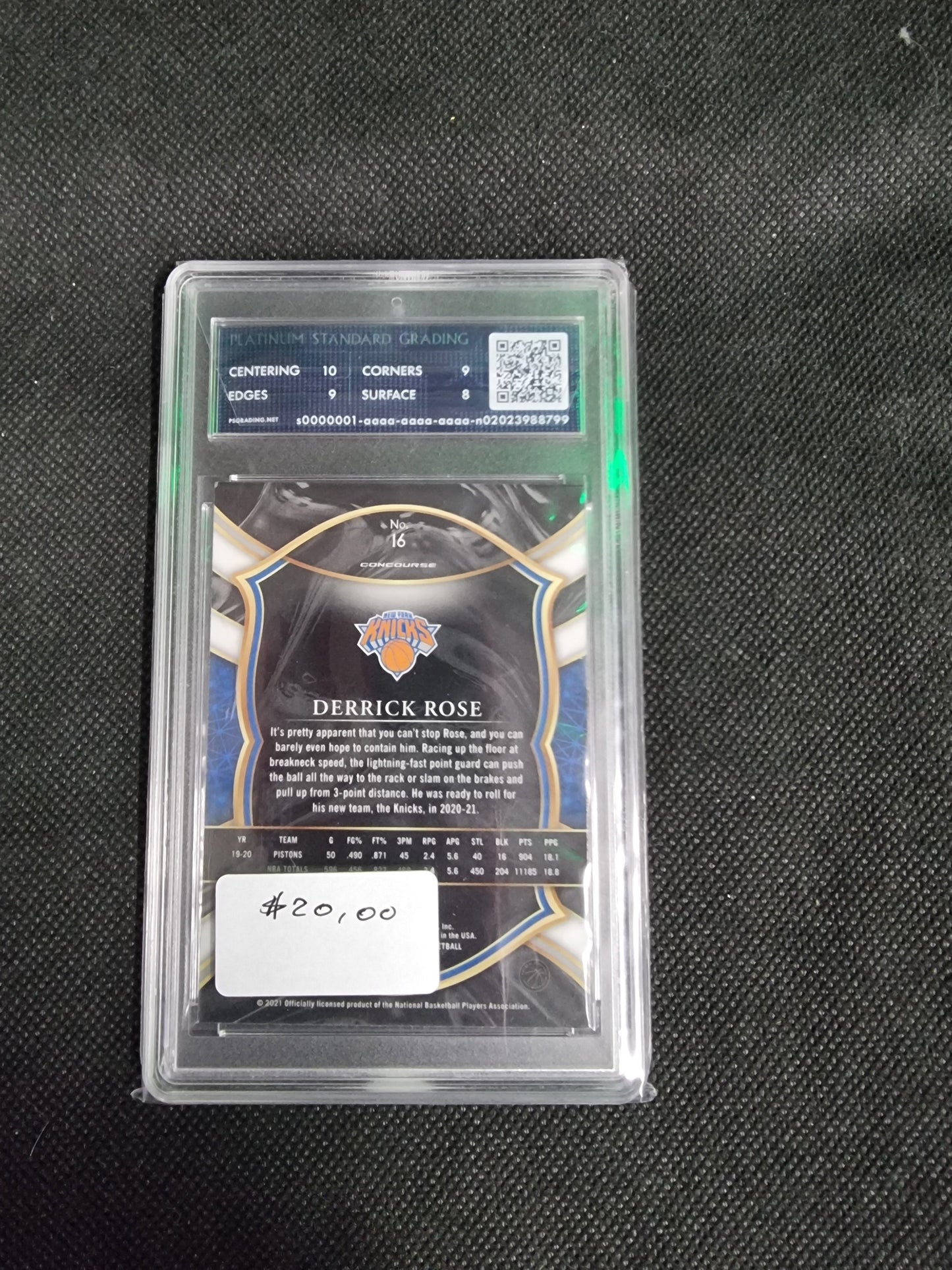 2020-21 Panini Select Derrick Rose Concourse Silver Blue Prizm Knicks #16 PSG Mint Captain Comics and Collectables Pty Ltd