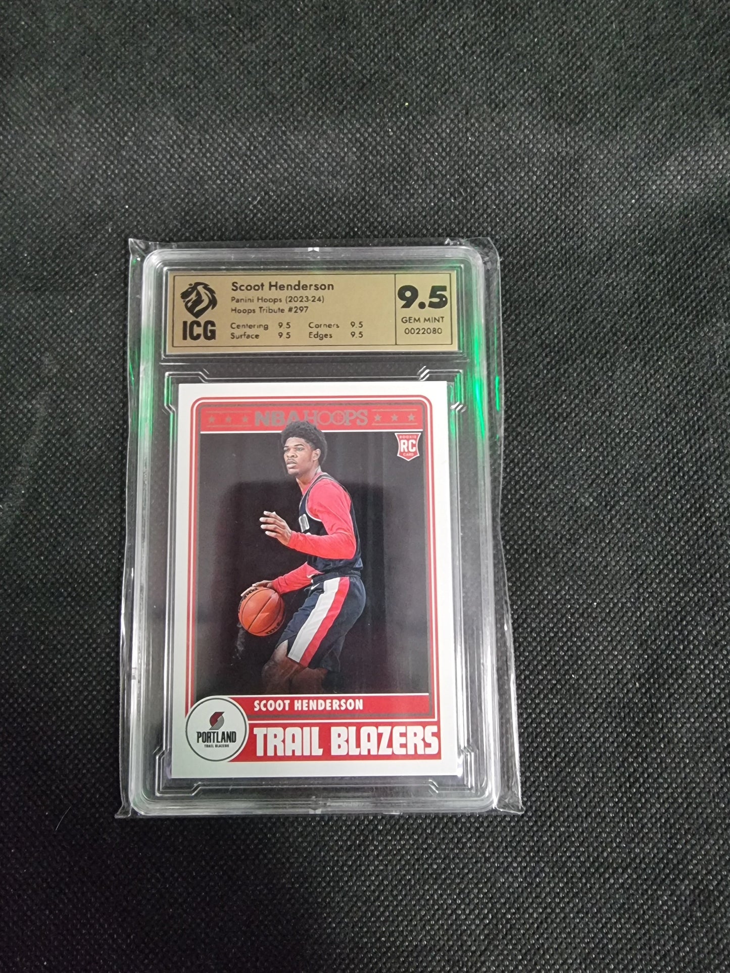 2023-24 Panini NBA Hoops - Hoops Tribute Scoot Henderson #297 Silver /199 ICG 9.5 Captain Comics and Collectables Pty Ltd