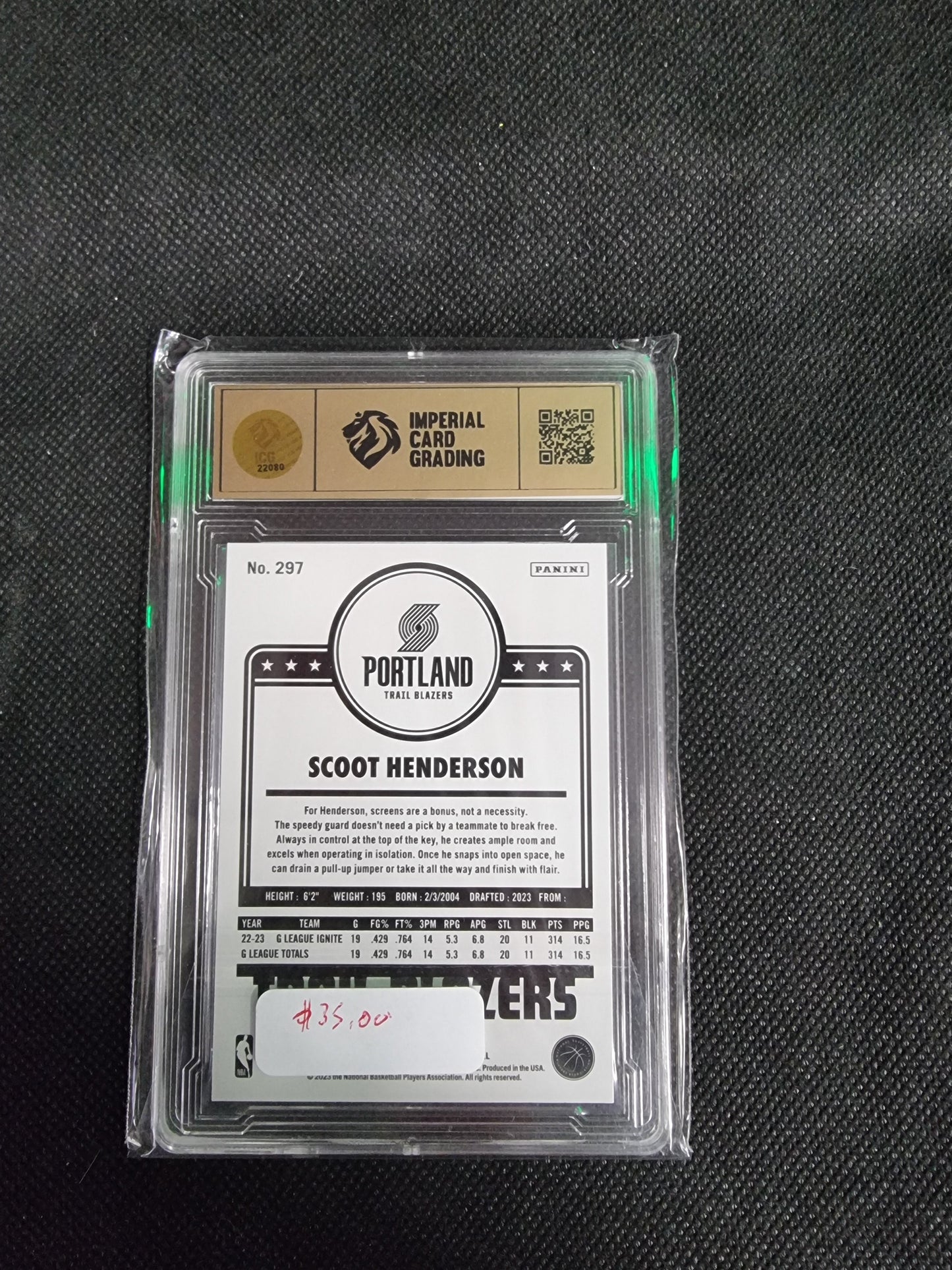 2023-24 Panini NBA Hoops - Hoops Tribute Scoot Henderson #297 Silver /199 ICG 9.5 Captain Comics and Collectables Pty Ltd