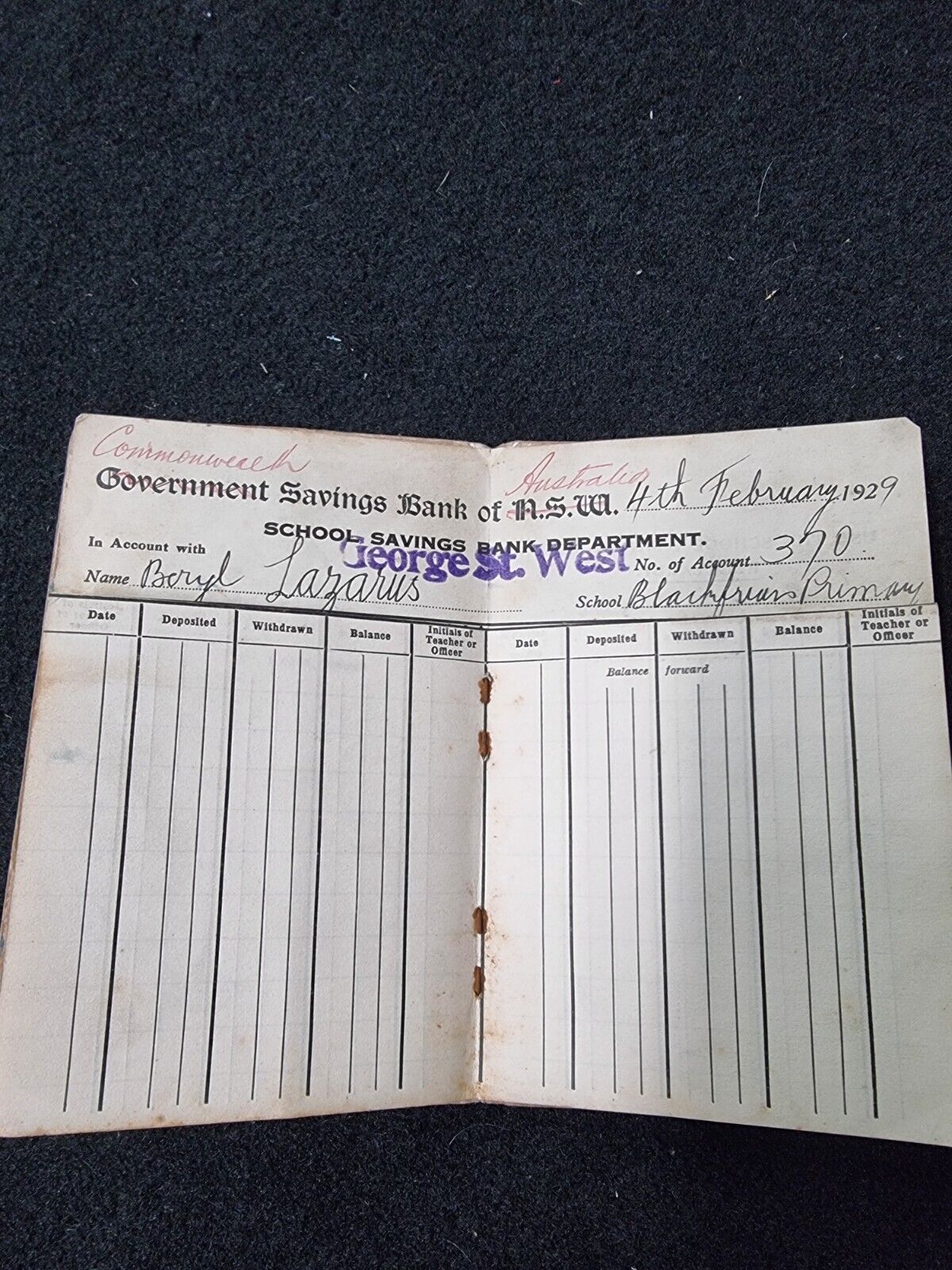 1929 Government Savings Bank Book Of NSW