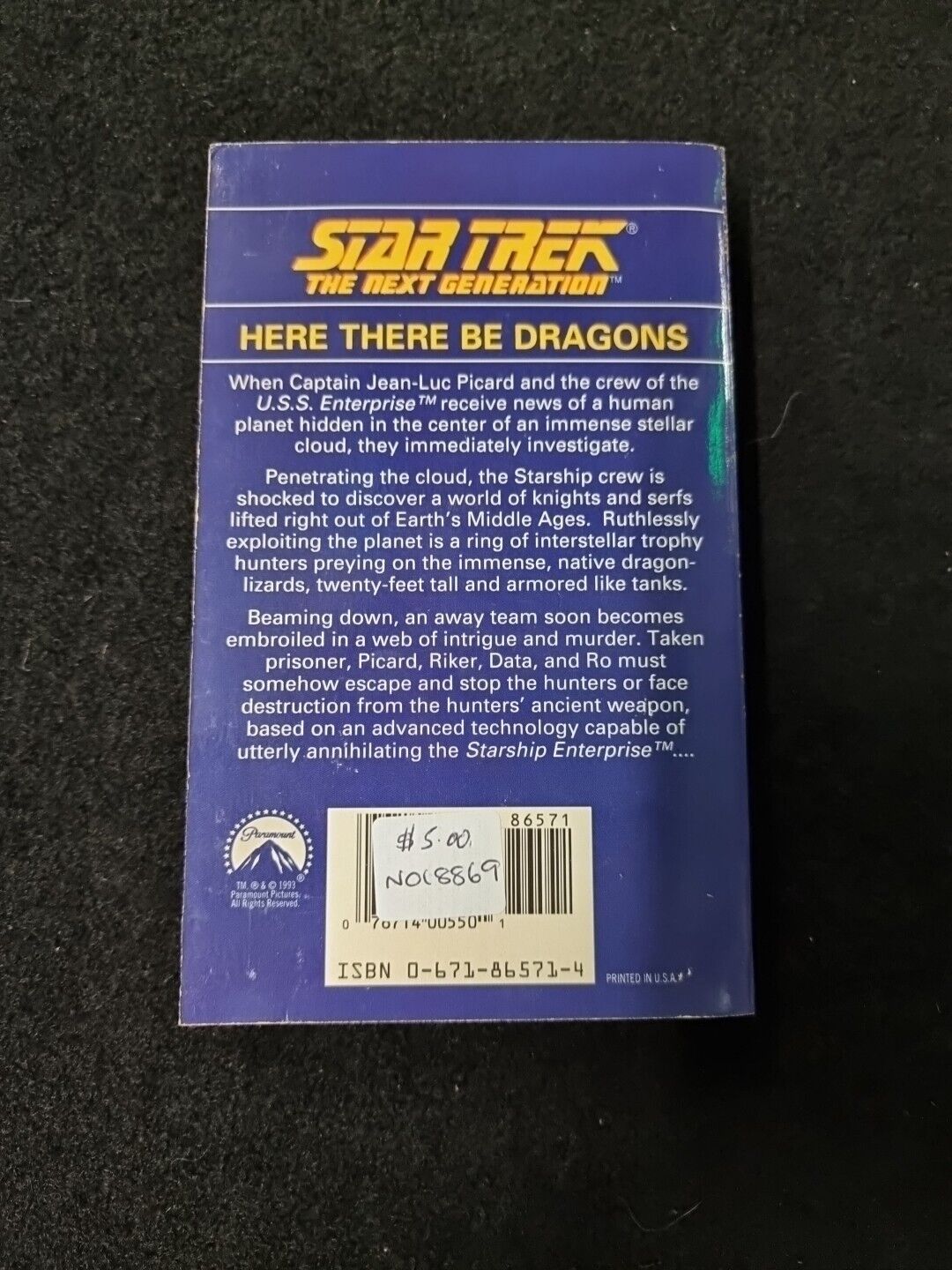 Star Trek The Next Generation Here There Be Dragons #28 1993. Used Paperback