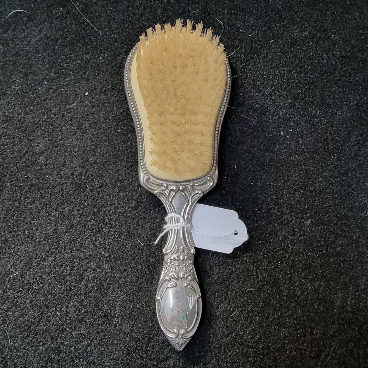 VTG Silver Plated Heavy Metal Antique Style Vanity Hair Brush Ornate Victorian