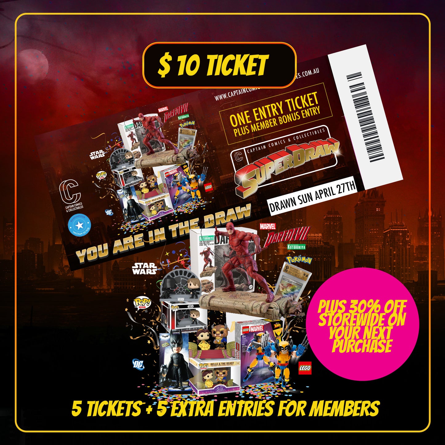 Captain Comics & Collectibles SuperDraw Giveaway $10 Ticket: 5 Entries+5 Extra Entries for Members