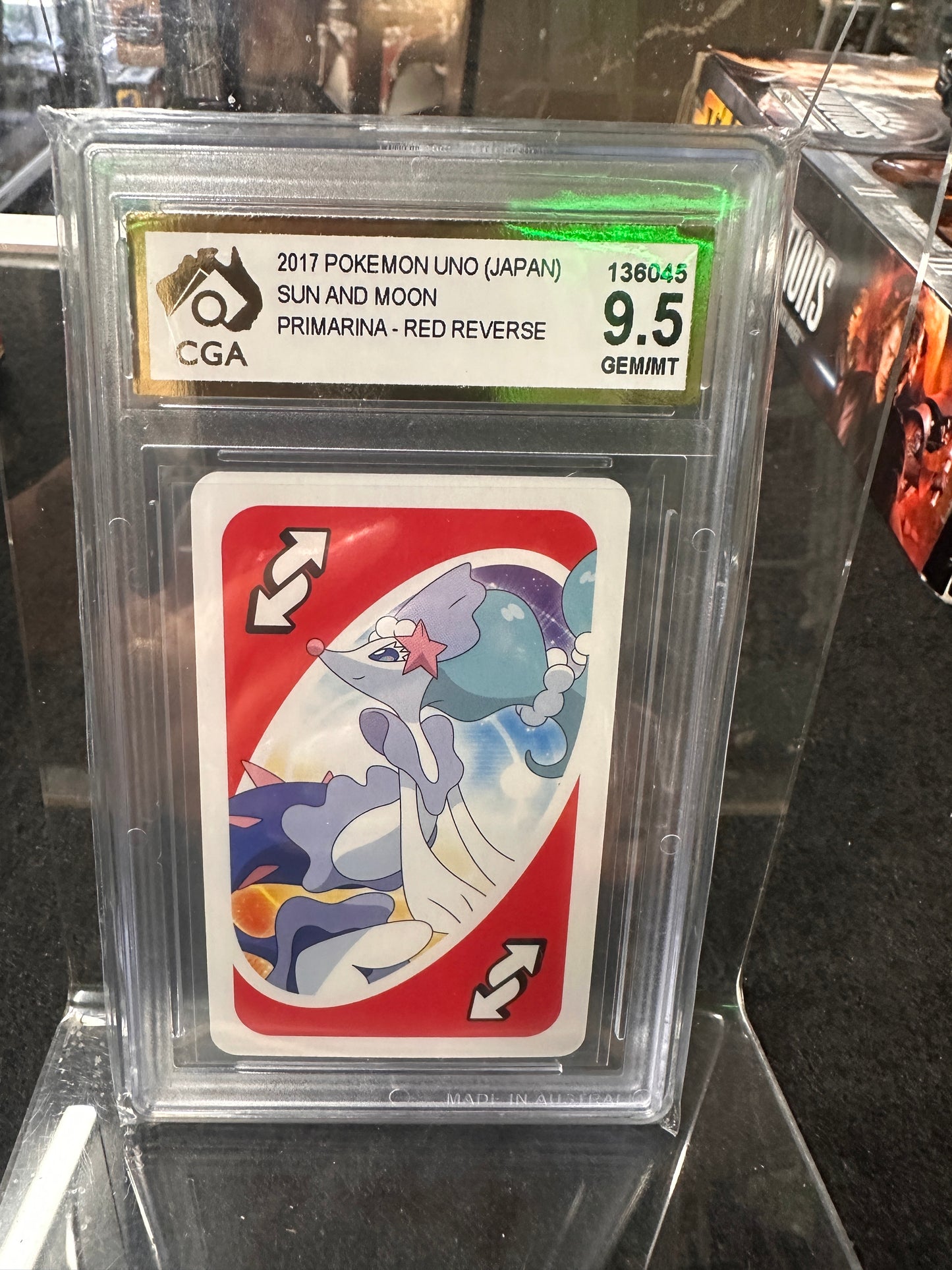 2017 Pokemon Uno (Japan Sun & Moon Primarina Red Reverse 9.5GEM/MT