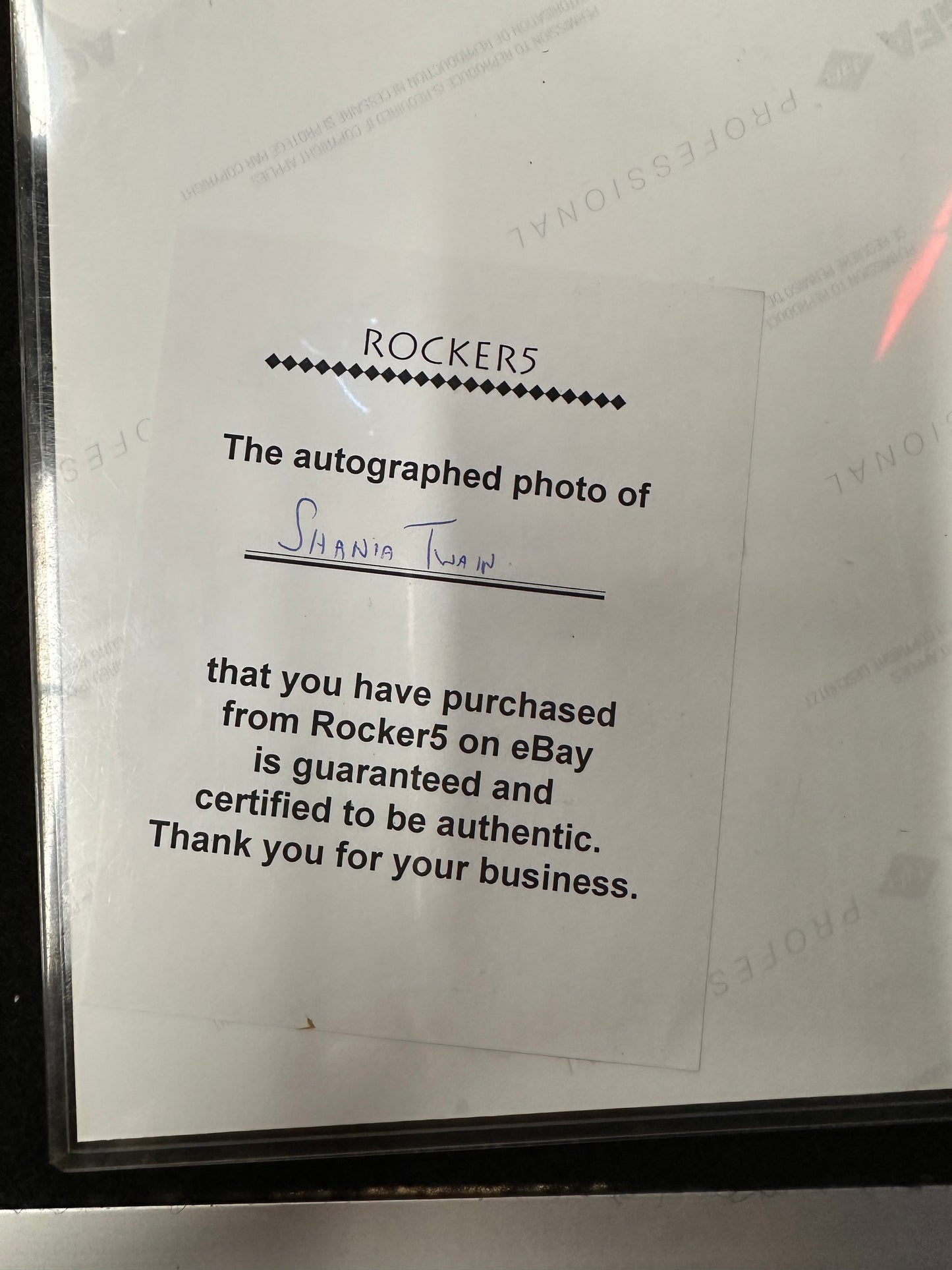 SHANIA TWAIN AUTOGRAPH WITH C.O.A