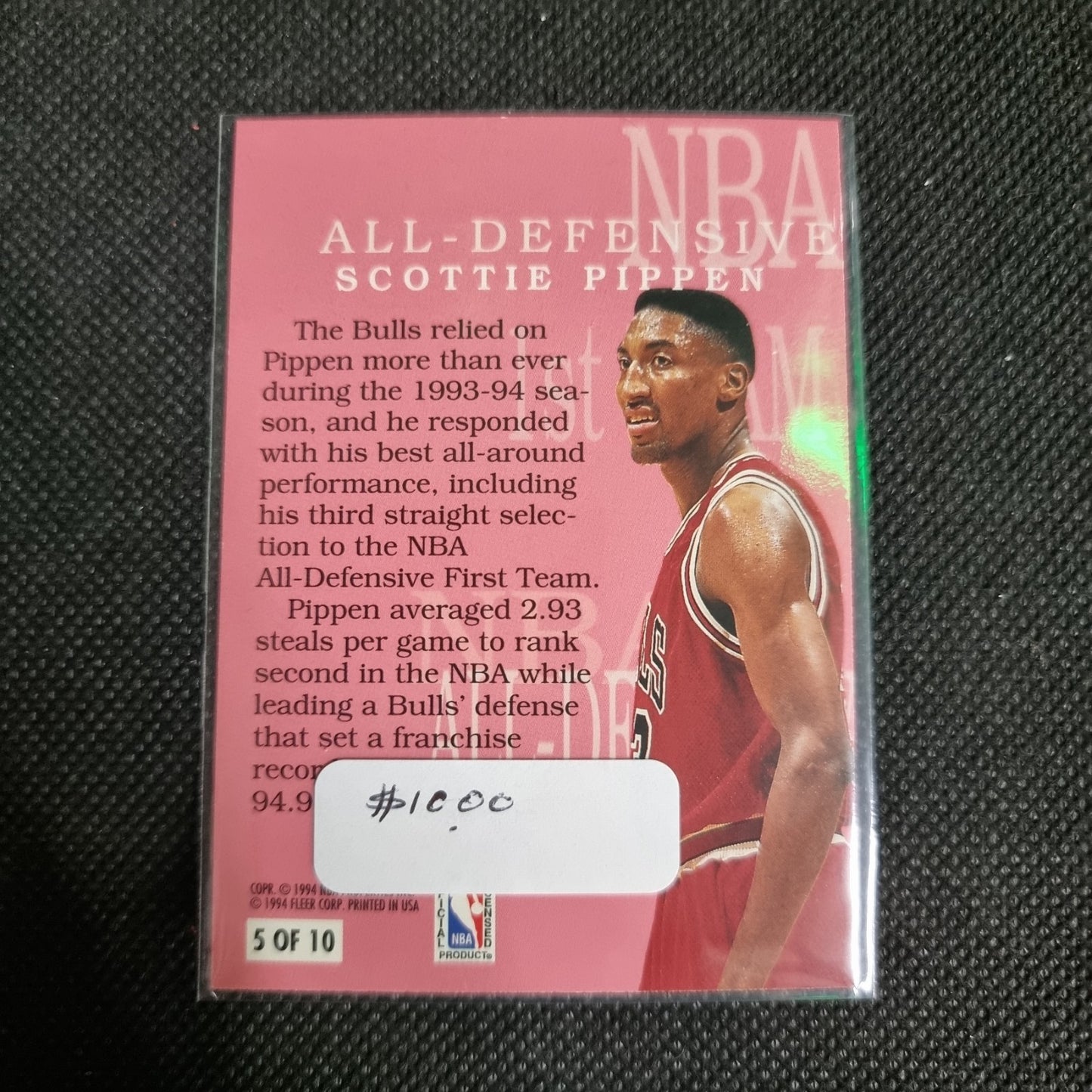 1994-95 NBA Fleer- All-Defensive 1st Team- Scottie Pippen 5 Of 10- Chicago Bulls