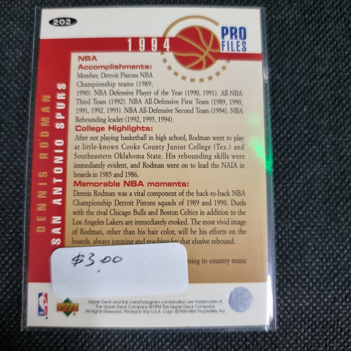 1994-95 Upper Deck Collector's Choice #202 Dennis Rodman Pro Files