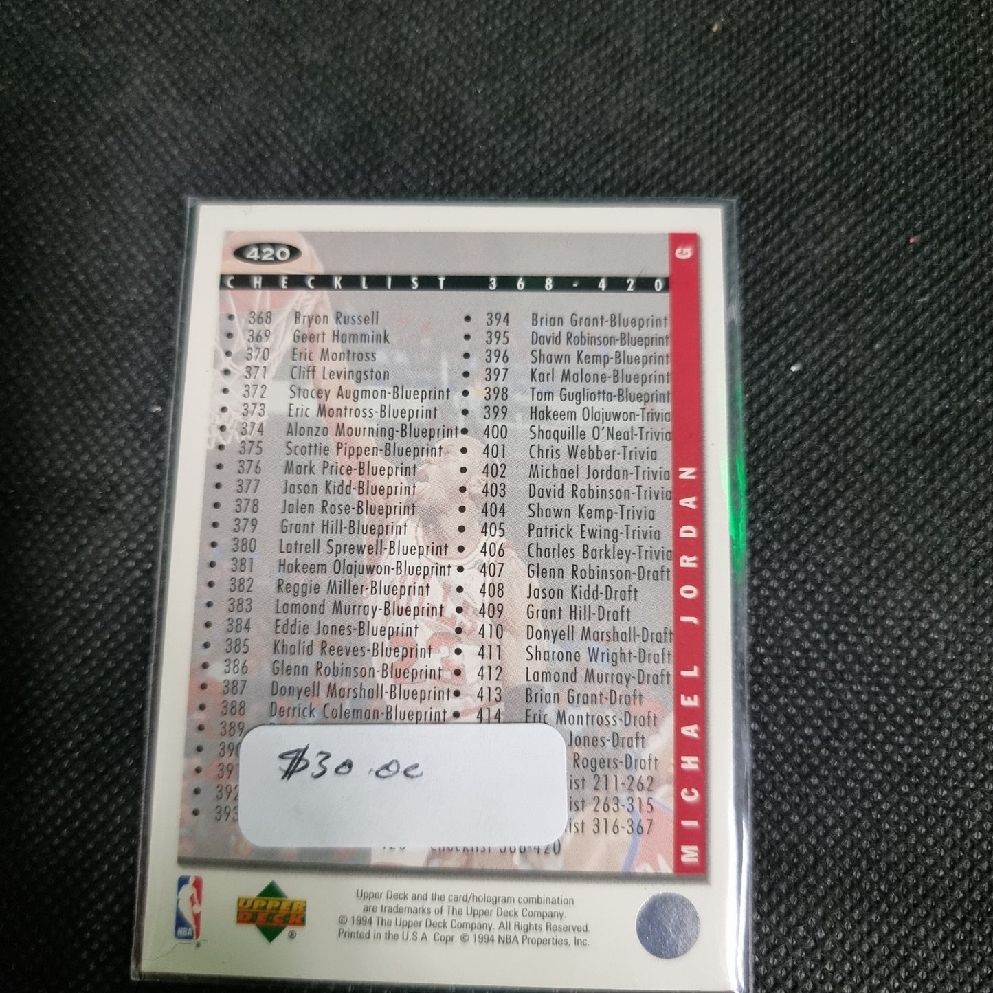 1994 Upper Deck Collector's Choice Checklist Michael Jordan 368-420 Card #420