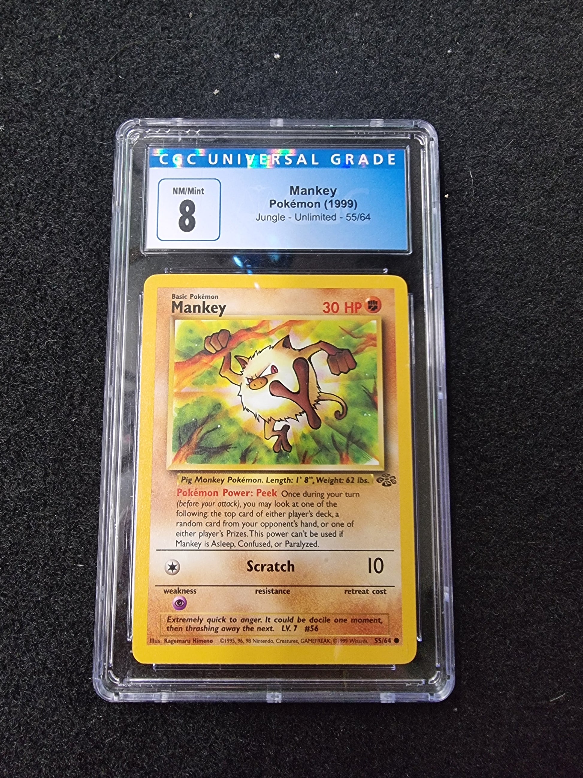 CGC 8 NM /MINT Mankey 55/64 1st Edition Jungle Pokemon Card Captain Comics and Collectables Pty Ltd CGC 8 NM /MINT Mankey 55/64 1st Edition Jungle Pokemon Card Captain Comics and Collectables Pty Ltd