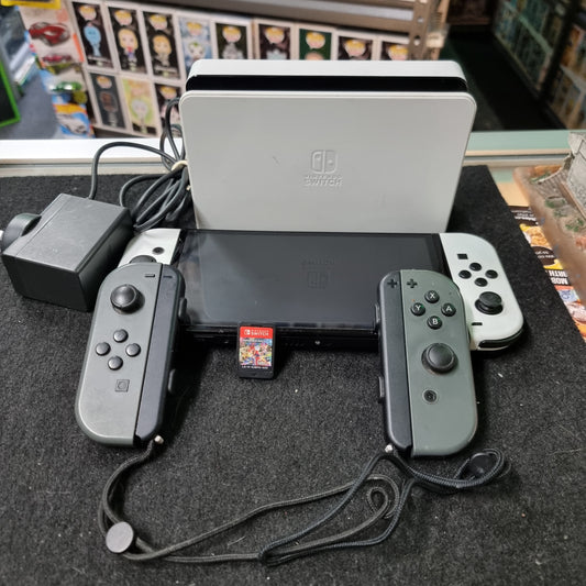 Nintendo Switch White OLED With Charging Dock 4 X Remotes Mario Kart Game