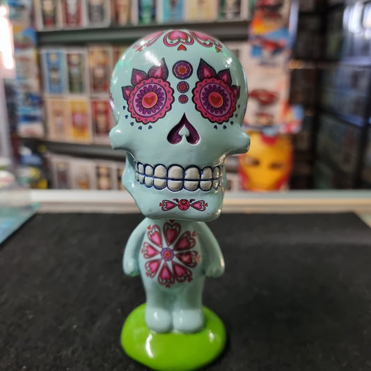 Mexico DAY OF THE DEAD 6 1/2" Sugar Skull Man Bobble Head Figurine Ceramic