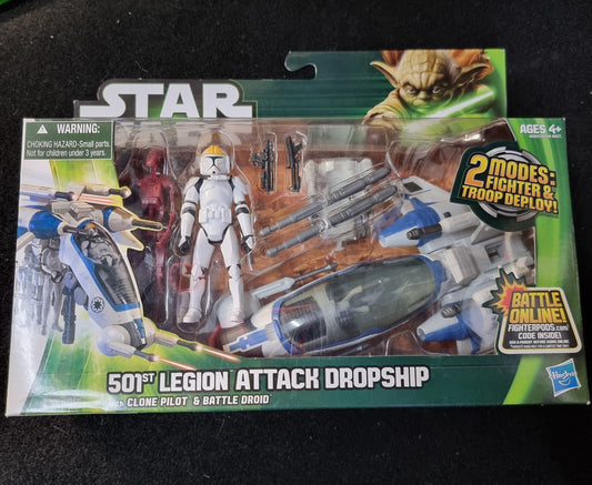 Star Wars 501st Legion Attack Dropship with Clone Pilot & Battle Droid Captain Comics and Collectables Pty Ltd