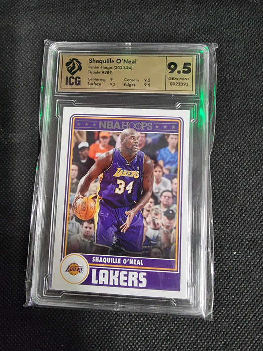 2023-24 Panini NBA Hoops Shaquille O’Neal Tribute Blue #289 Los Angeles Lakers ICG 9.5 GEM MINT