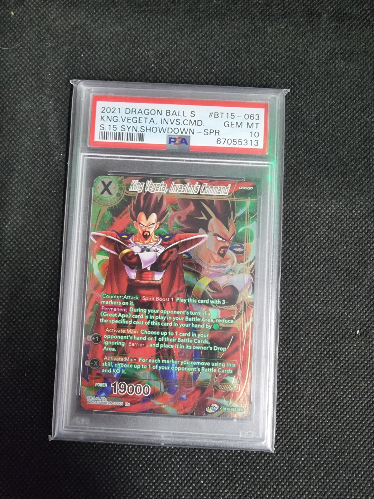Dragon Ball Super PSA 10 GEM MT Saiyan Showdown BT15-063 SPR King Vegeta Invas.