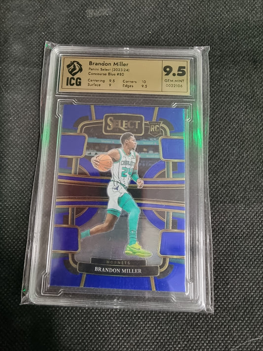 2023-24 Panini Select Brandon Miller Rookie Blue Prizm Concourse IGC 9.5 GEM MINT