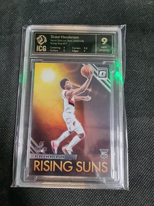 2023-24 Scoot Henderson Panini Donruss Optic Rising Suns RC ICG 9 Mint