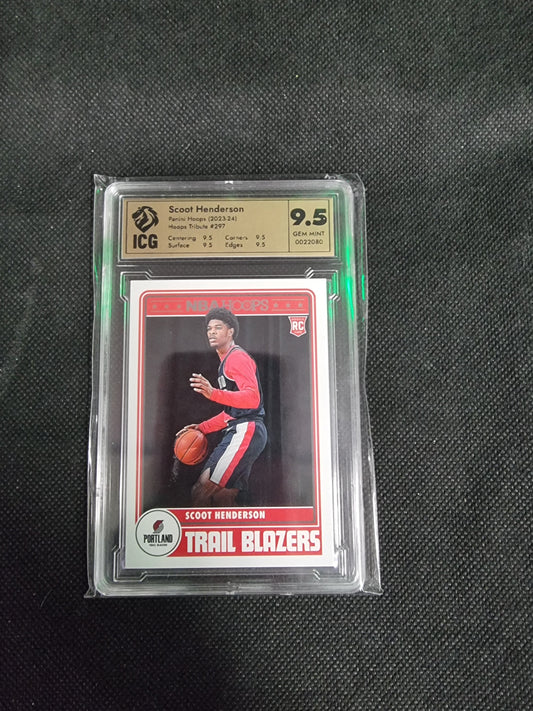 2023-24 Panini NBA Hoops - Hoops Tribute Scoot Henderson #297 Silver /199 ICG 9.5 Captain Comics and Collectables Pty Ltd