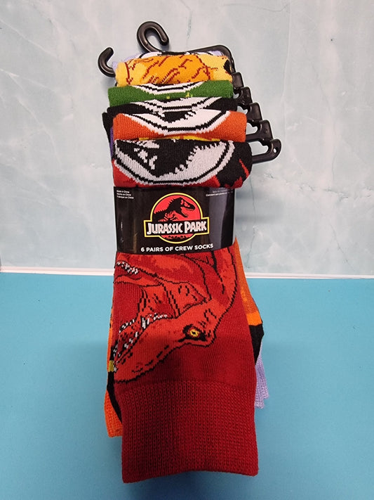 Jurassic Park Socks Men's Casual Crew Socks 6 Pairs Mens