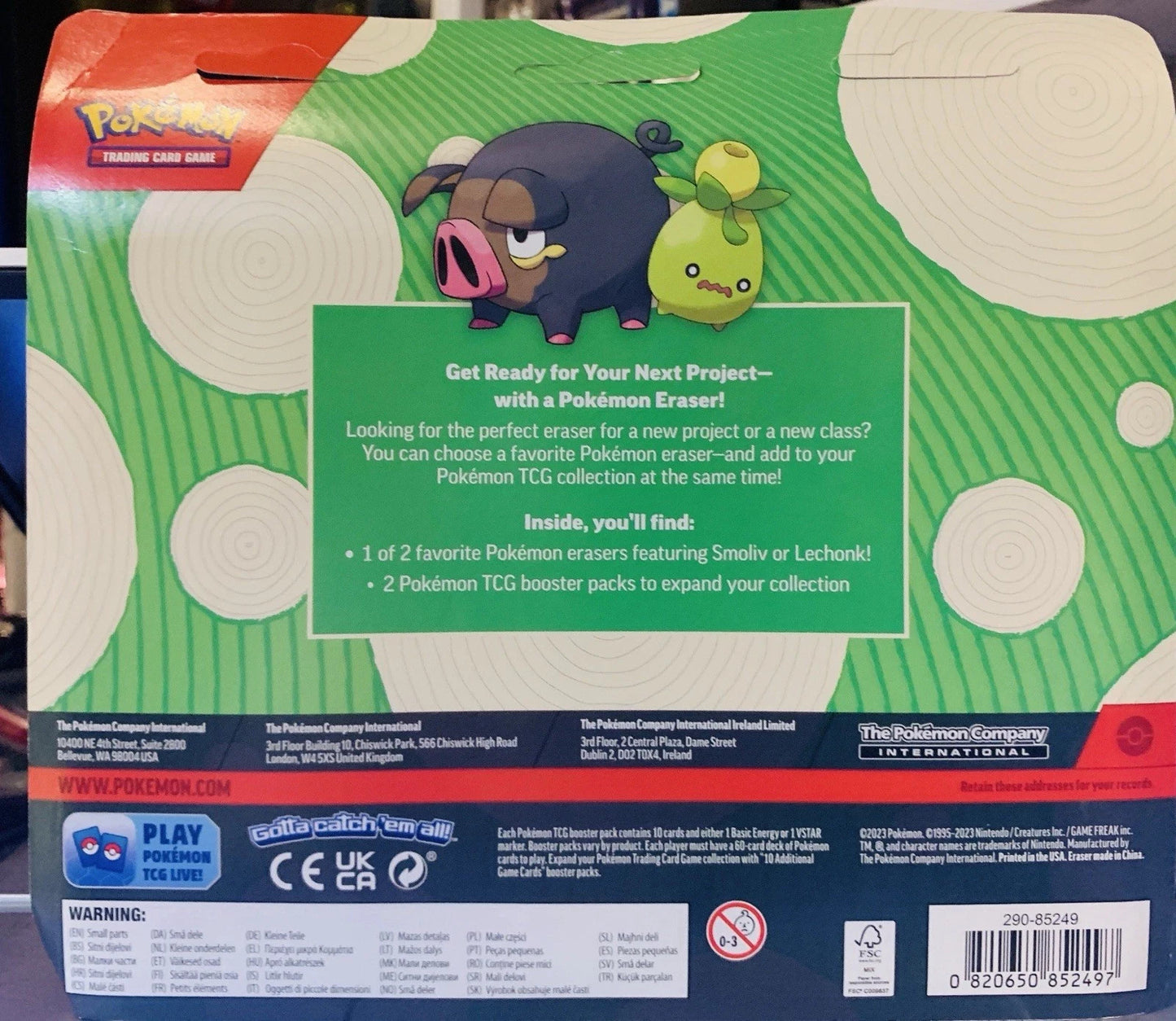 Pokémon Two Booster  Packs And 1 Eraser 2023 Scarlet And Violet