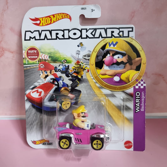 2021 Hot Wheels Mario Kart WARIO Badwagon Pink & Yellow Color 1:64 Scale, GRN22