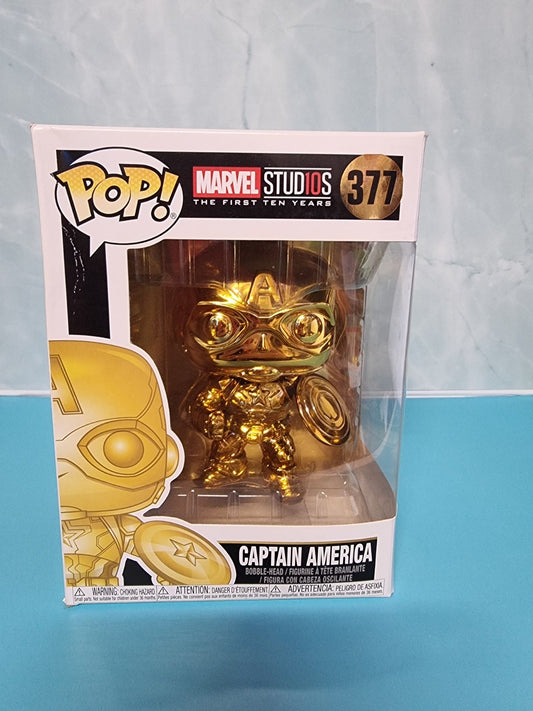 Funko Pop! Captain America #377 Gold Chrome Marvel Studios First 10 Years