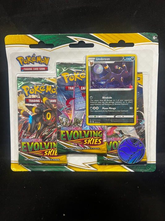 Pokemon TCG Sword & Shield Evolving Skies 3 Pack Blister + Umbreon Promo Card