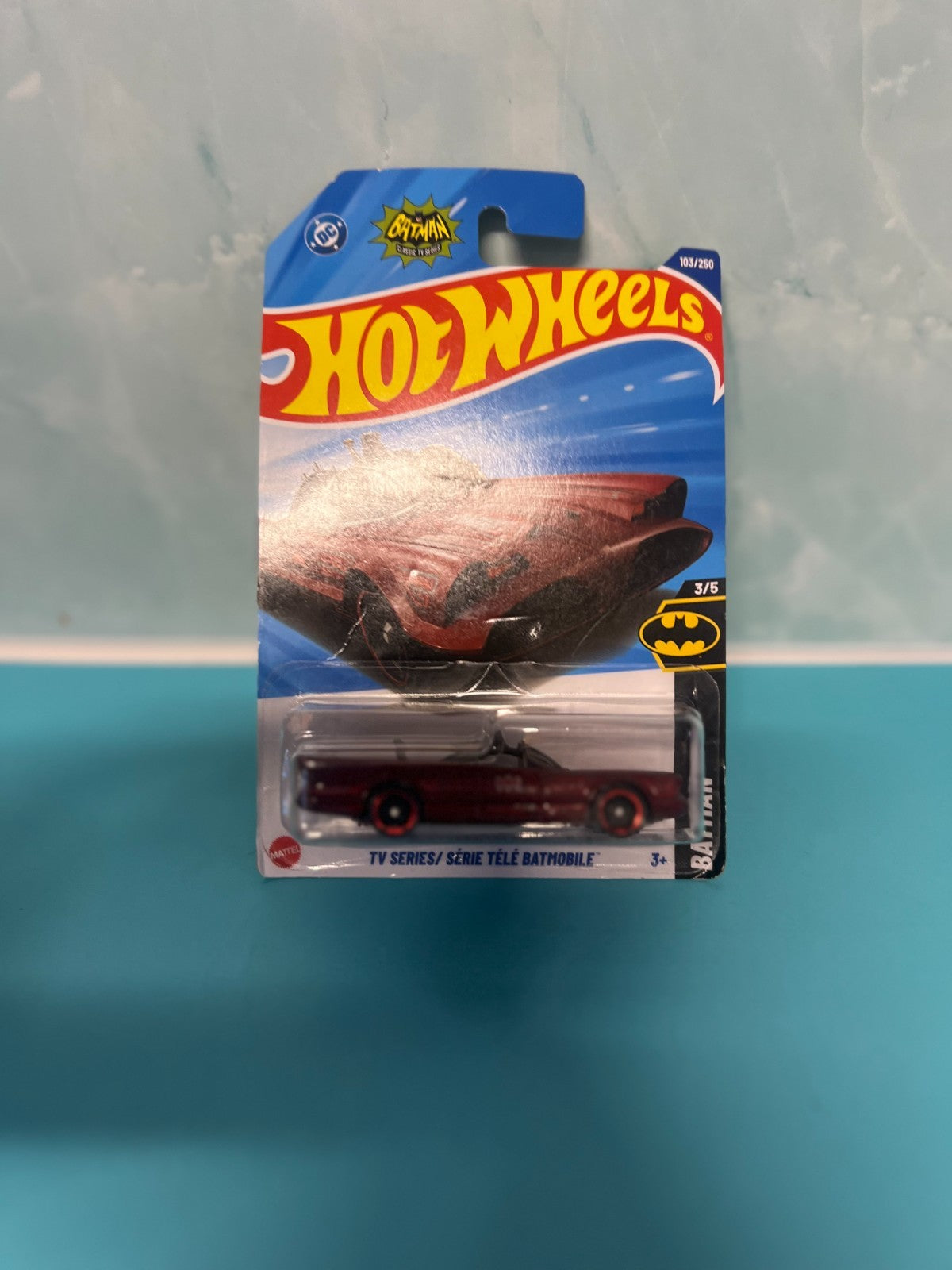 2025 HOT WHEELS #103 - TV Series Batmobile (Maroon #3/10 Batman - Long Card)