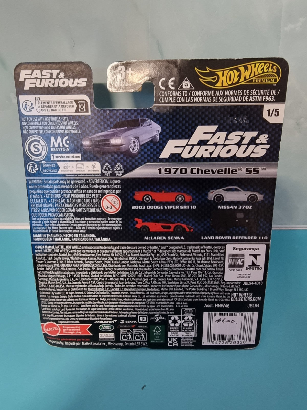 HOT WHEELS FAST & FURIOUS ‘70 CHEVELLE SS FAST & FURIOUS
