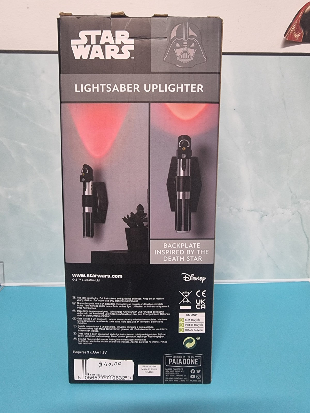 Star Wars Lightsaber Uplighter Red Darth Vader Up Light Lamp w Sound Wall Sconce