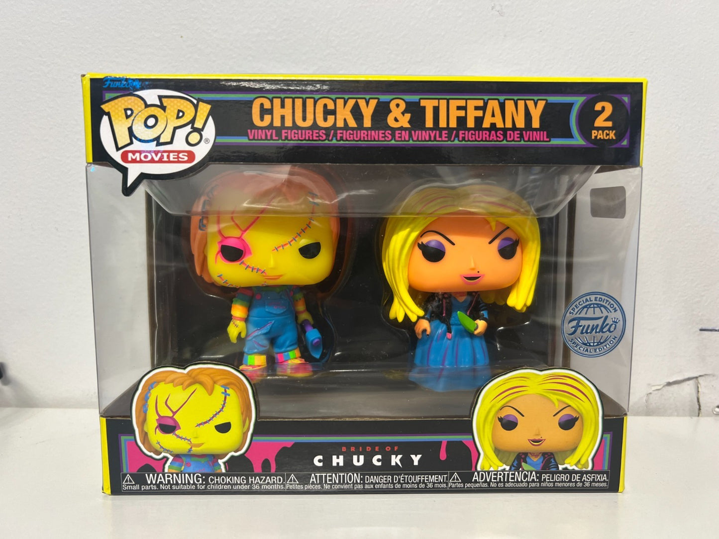 Funko Pop! Bride of Chucky Tiffany & Chucky Blacklight 2 Pack Special Edition