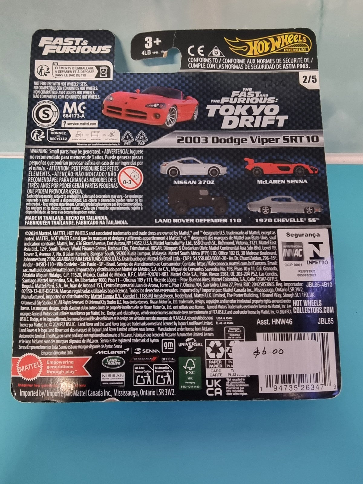 2025 HOT WHEELS PREMIUM FAST & FURIOUS 2003 DODGE VIPER SRT 10 2/5 TOKYO DRIFT