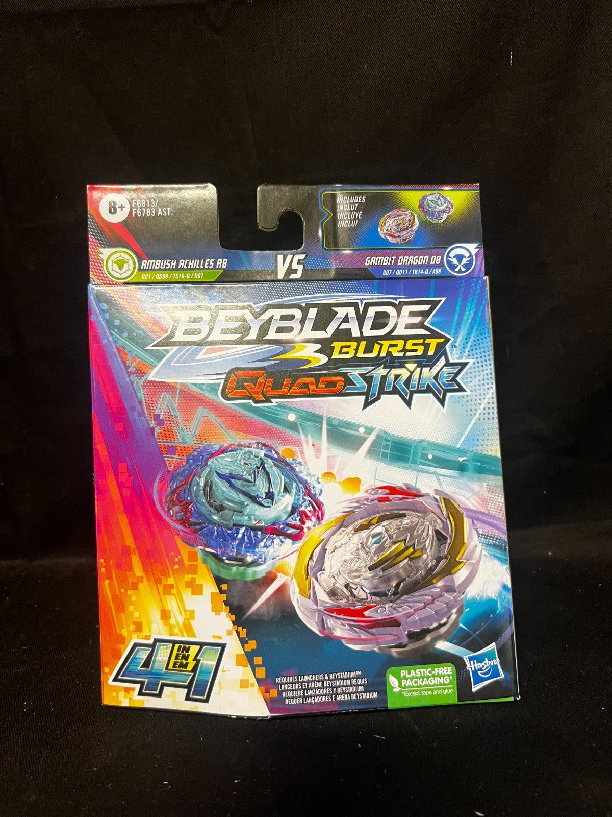 Beyblade Burst QuadStrike Gambit Dragon D8 and Ambush Achilles A8 Dual Pack,