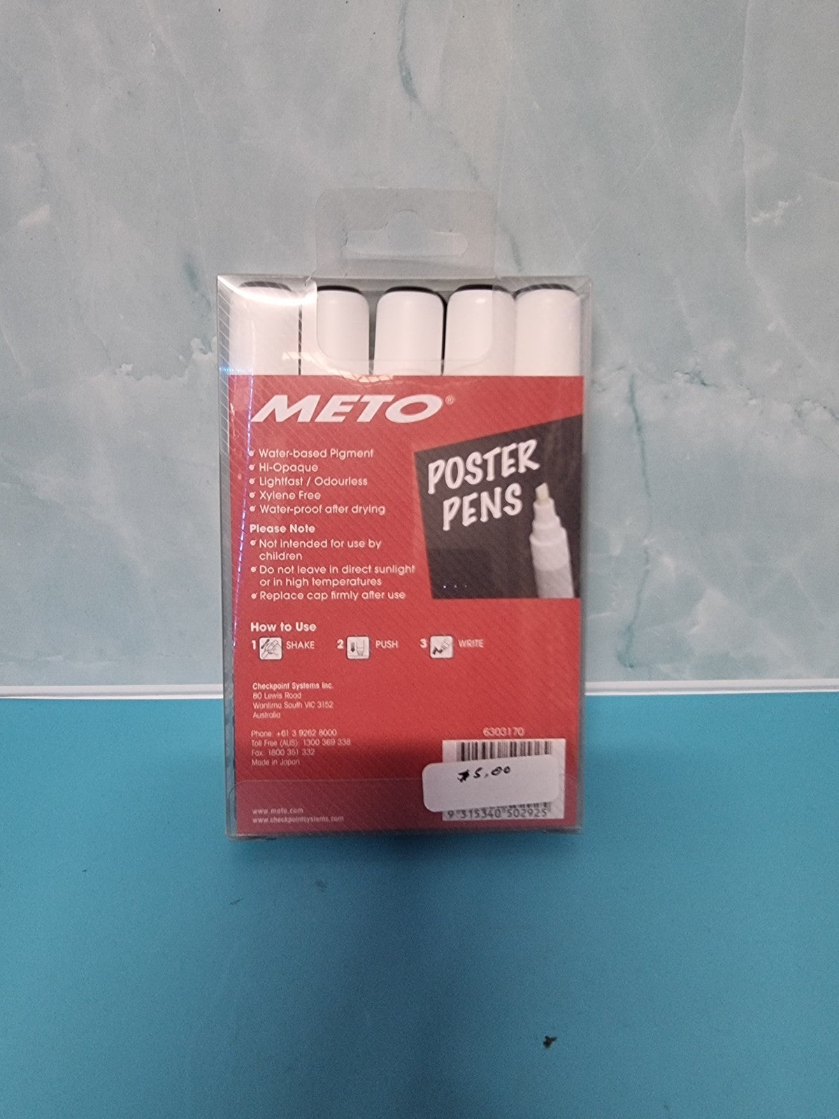 Meto Waterproof Sign Writing Pens 2/5mm Tips White 5 Pack