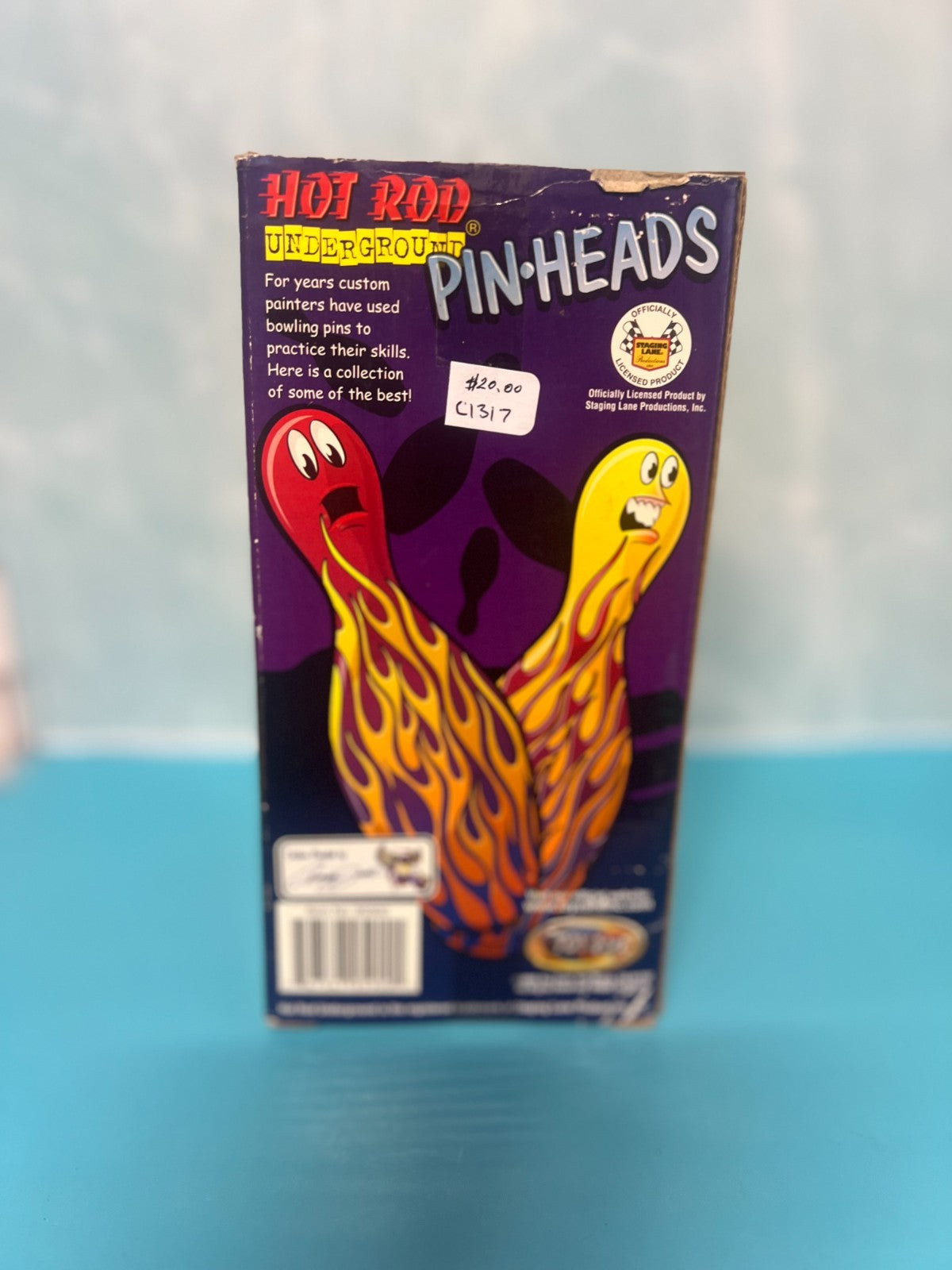 Miniature Rock & Roll Guitar Bowling Pin Wings Flying Skulls Pinstriping 7 1/2"