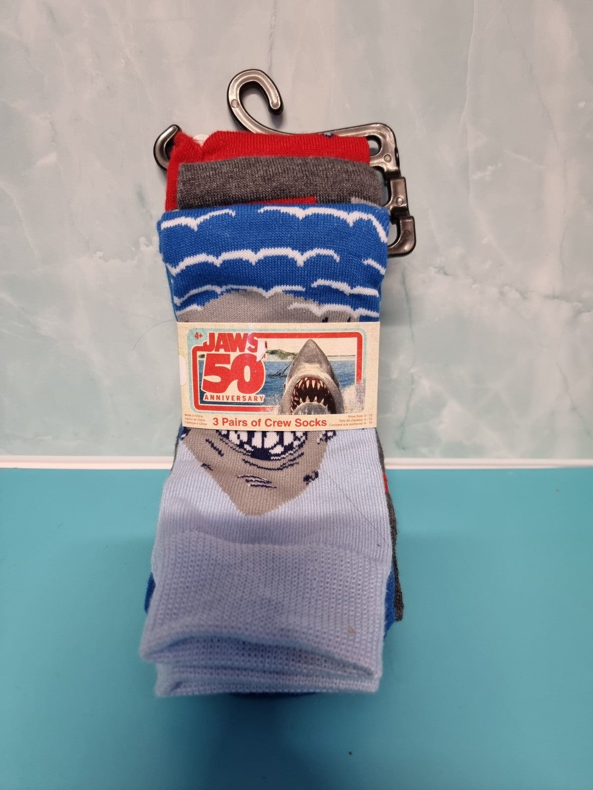 Jaws 50th Anniversary 3 Pairs of Crew Socks ~ Mens Shoe Size 6-12