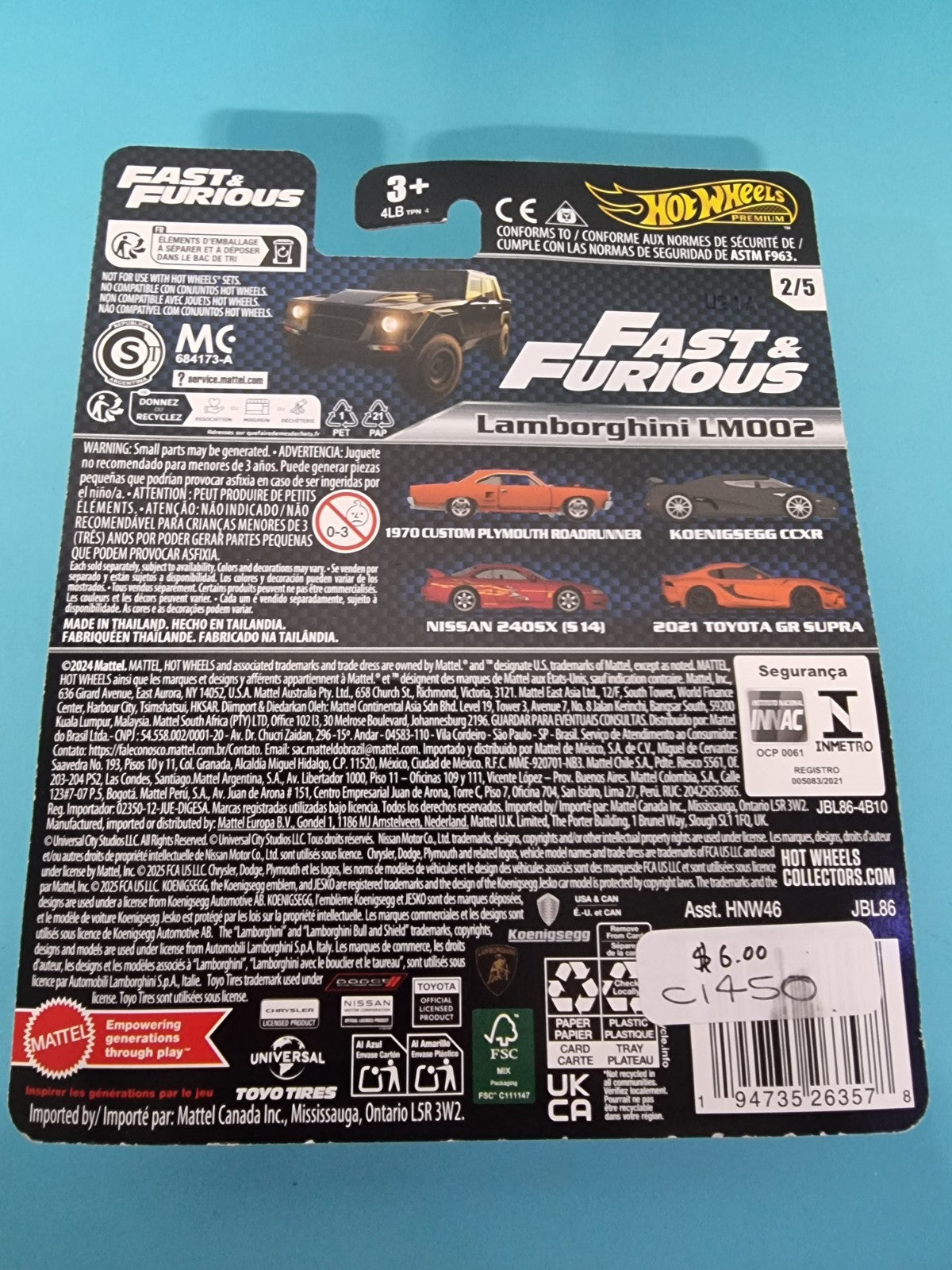 2025 HOT WHEELS PREMIUM FAST & FURIOUS LAMBORGHINI LM002 - 2/5 , BLACK TRUCK