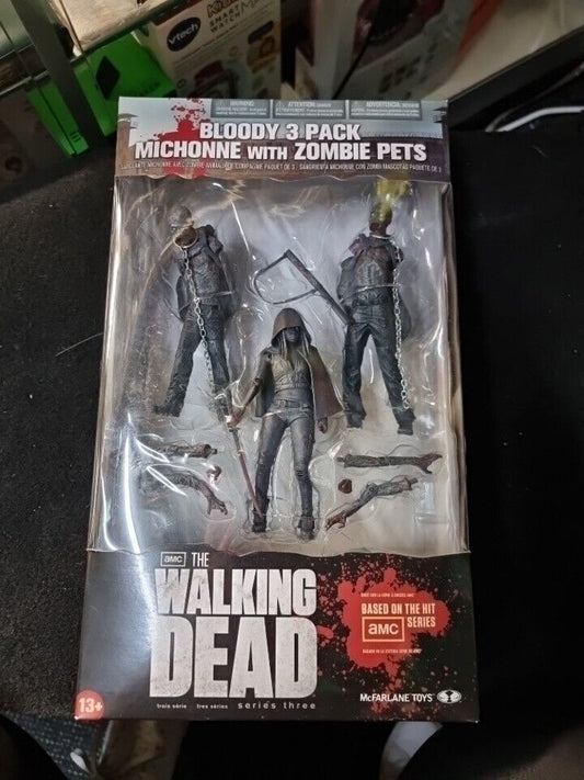 The Walking Dead Bloody 3 Pack Michonne With Zombie Pets McFarlane