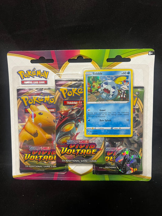 Pokemon TCG Sword & Shield Vivid Voltage 3 Pack Blister Set Sobble NEW