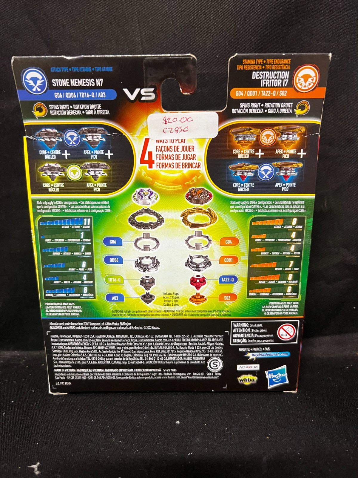 Beyblade Burst QuadDrive Destruction Ifritor I7 Vs Stone Nemesis N7 Dual Pack
