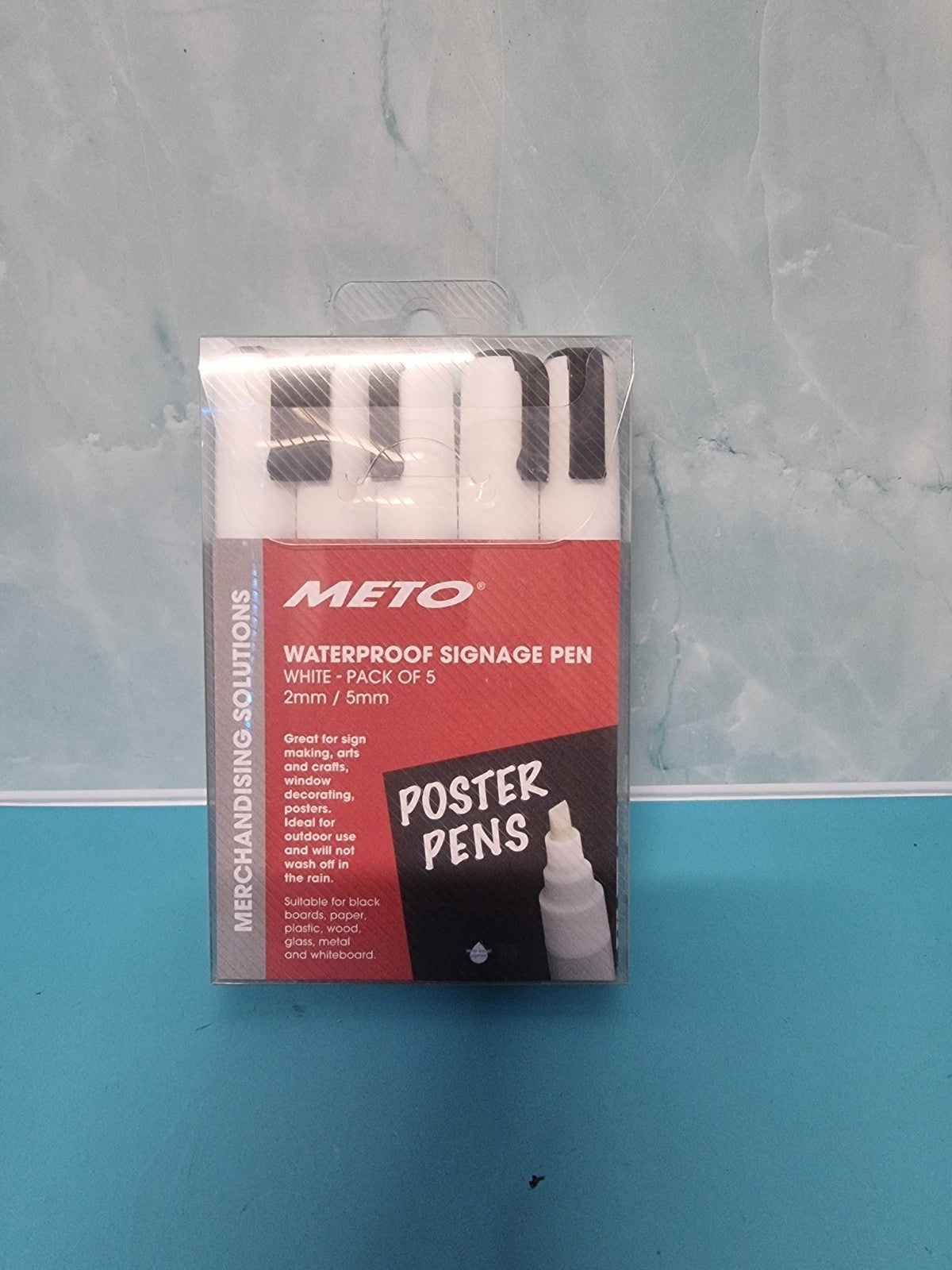 Meto Waterproof Sign Writing Pens 2/5mm Tips White 5 Pack