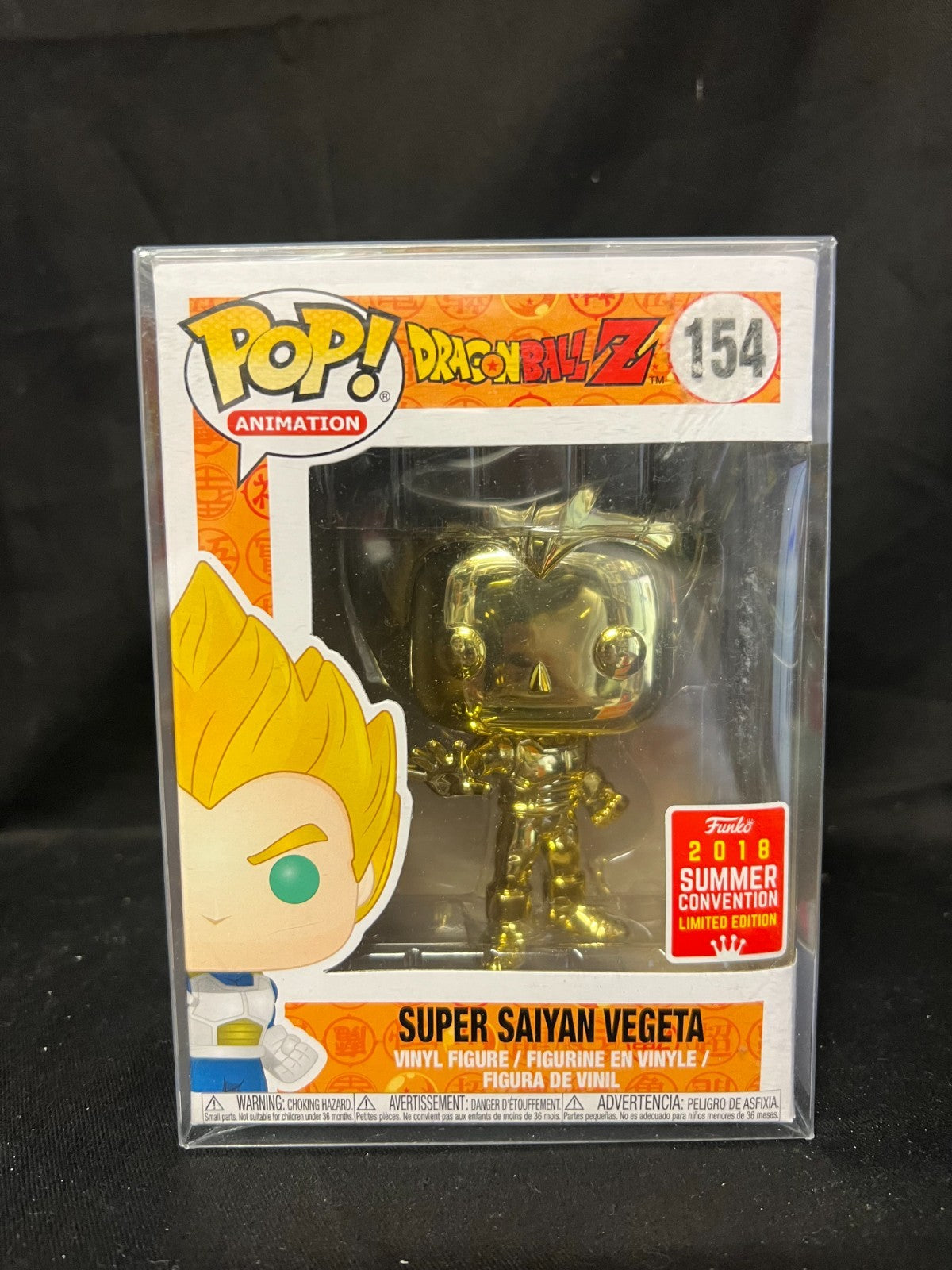 DBZ - Super Saiyan Vegeta Funko Pop 154 Gold 2018 Summer Convention + Protector