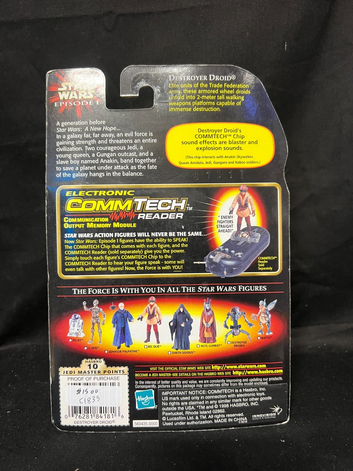 New vintage 1998 Star Wars Episode 1 DESTROYER DROID action figure *Comm Tech* 