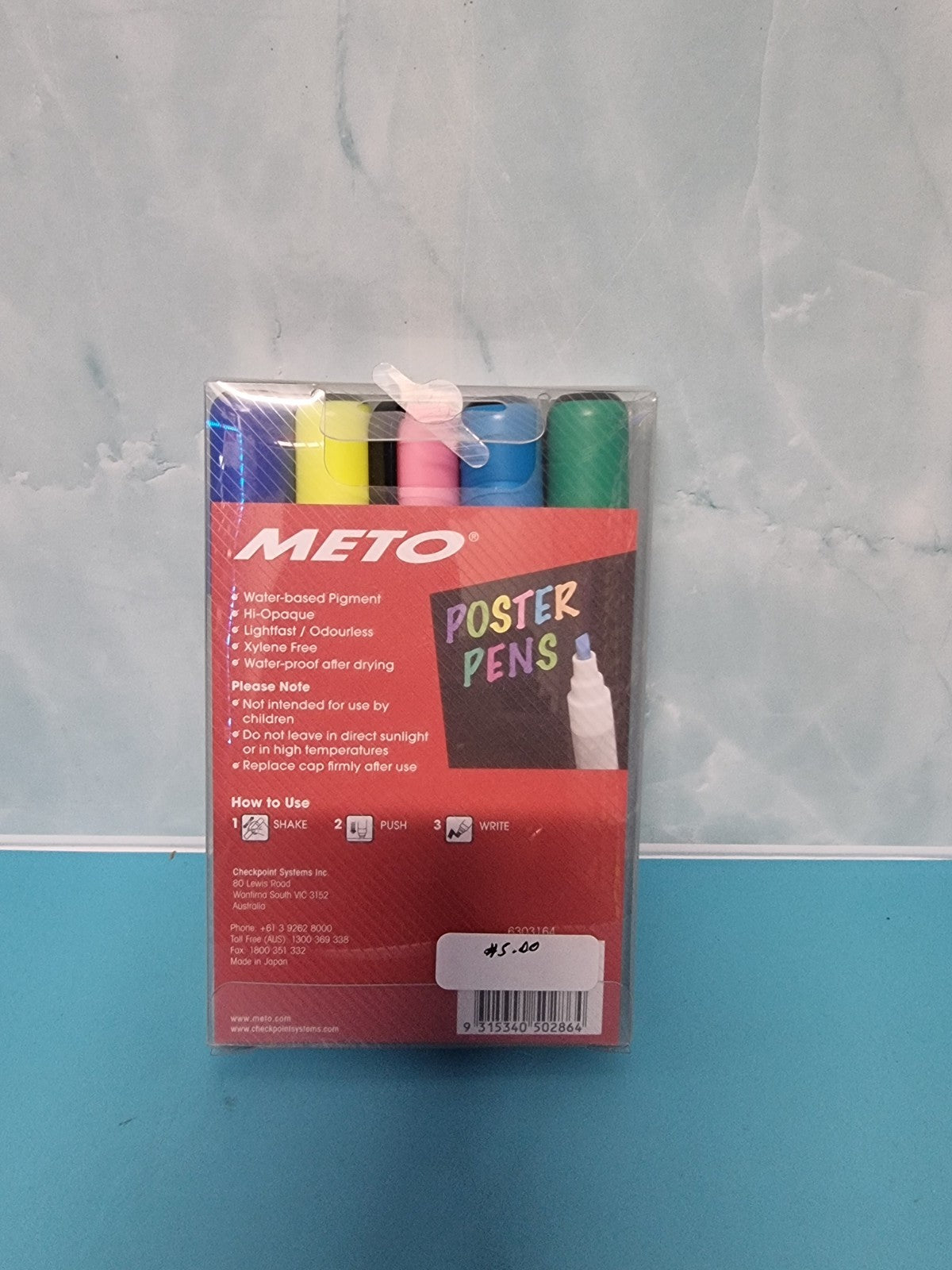 Meto Waterproof Sign Writing Pens 2/5mm Tips Fluoro 5 Pack
