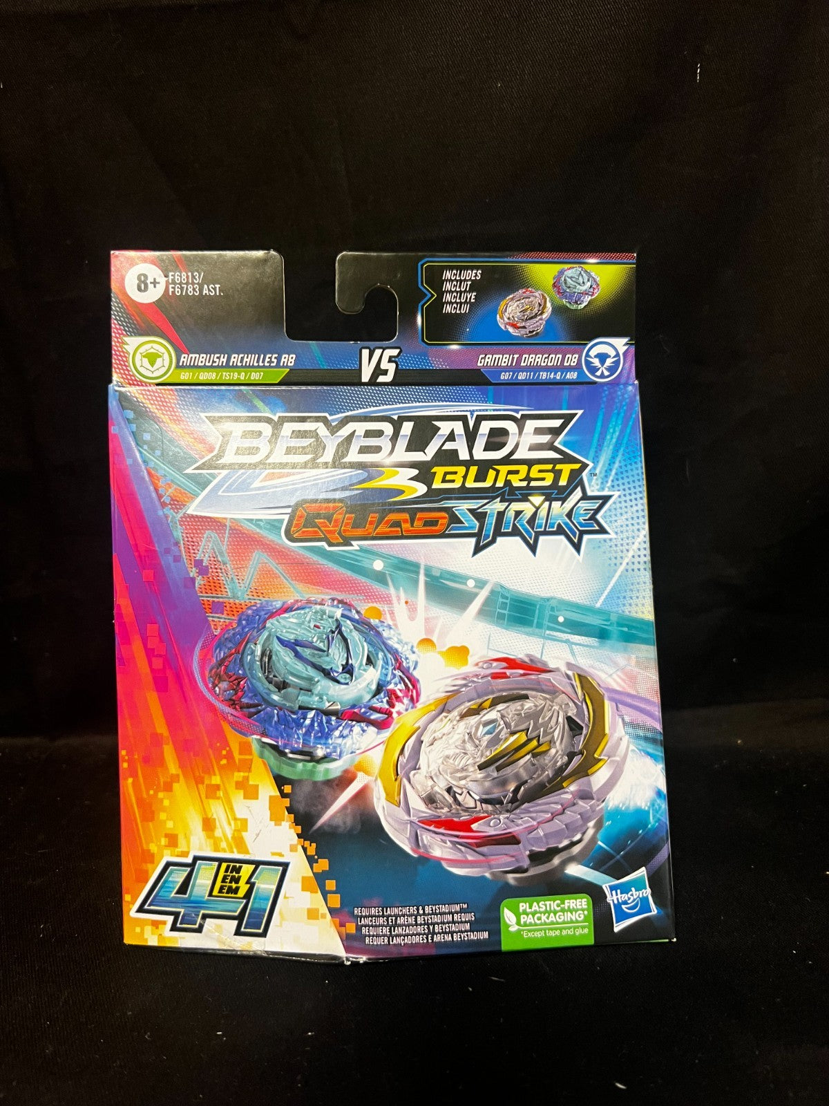 Beyblade Burst QuadStrike Gambit Dragon D8 and Ambush Achilles A8 Dual Pack,