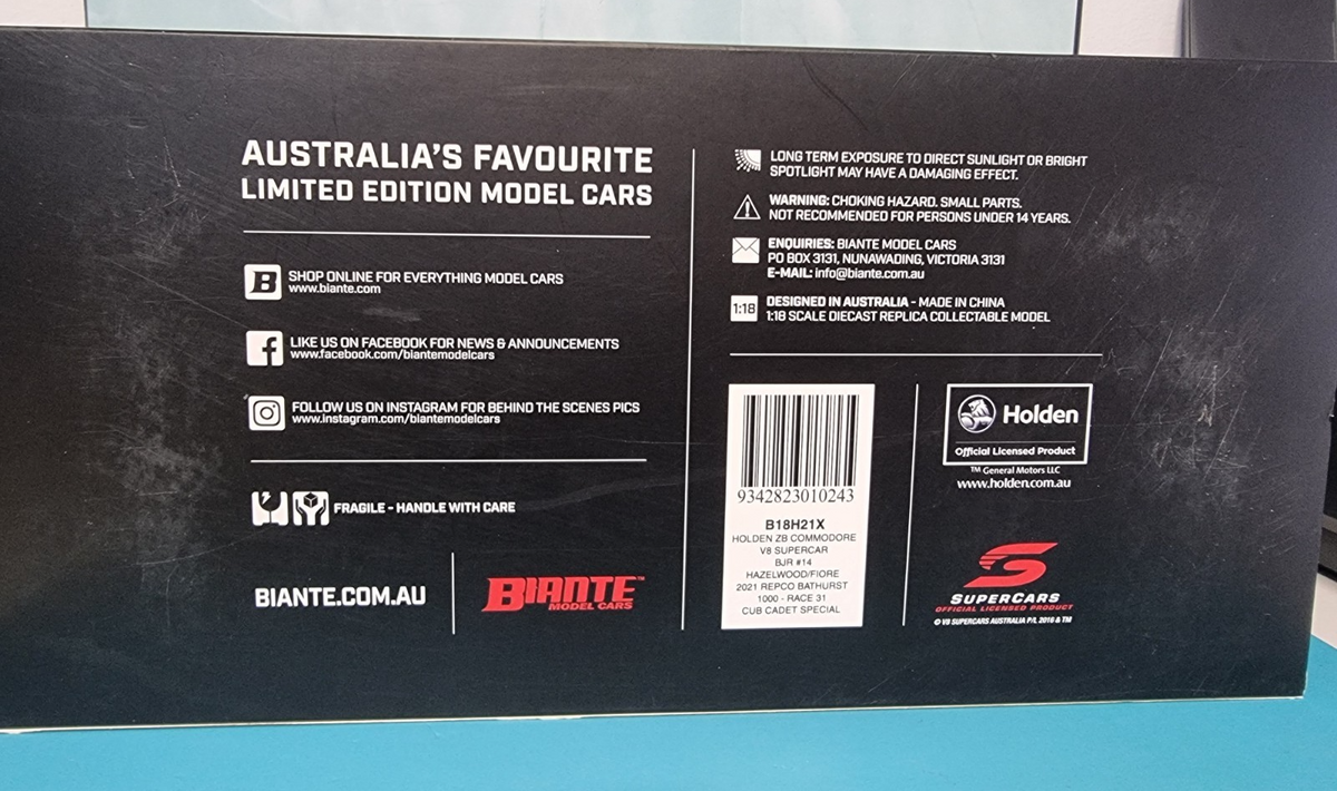 Biante 1/18 Holden ZB Commodore - Bjr Cub Cadet Mowers - Hazelwood/Fiore #14
