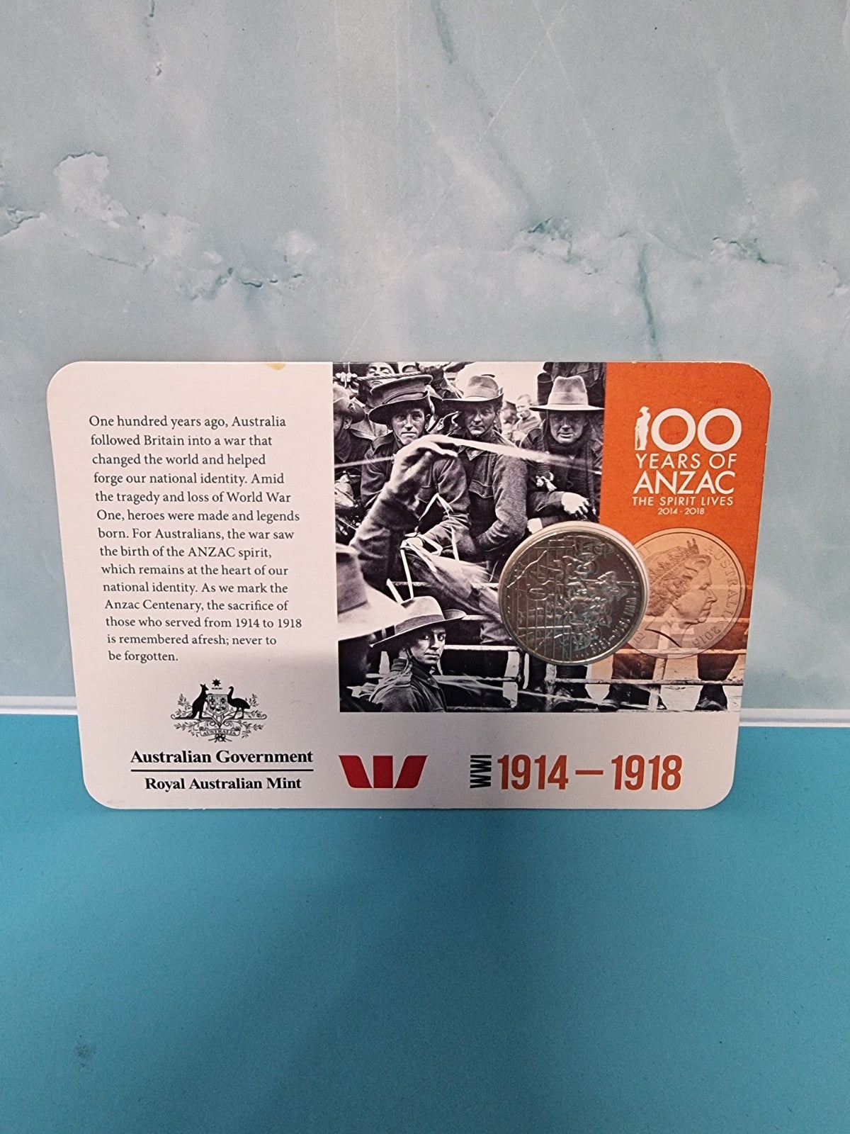 2015 Australia 20 cent  WWI 1914 - 1918  100 YEARS ANZAC