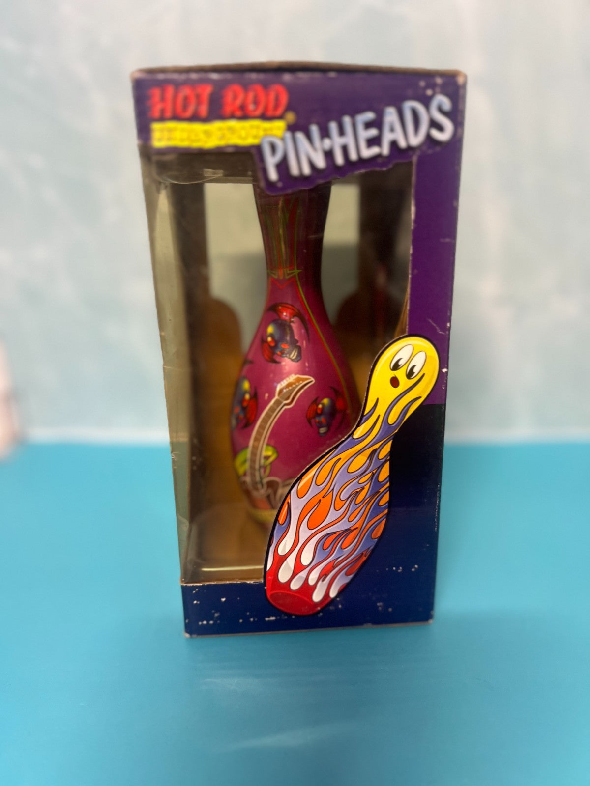 Miniature Rock & Roll Guitar Bowling Pin Wings Flying Skulls Pinstriping 7 1/2"