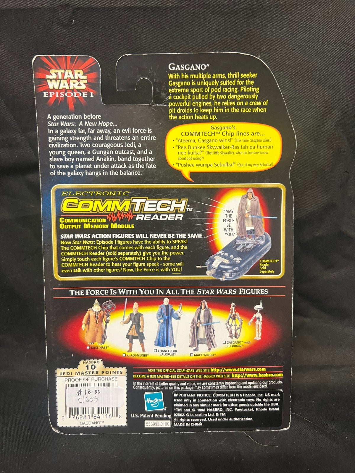 STAR WARS - HASBRO - EPISODE 1 - GASGANO - with Pit Droid and CommTech Chip